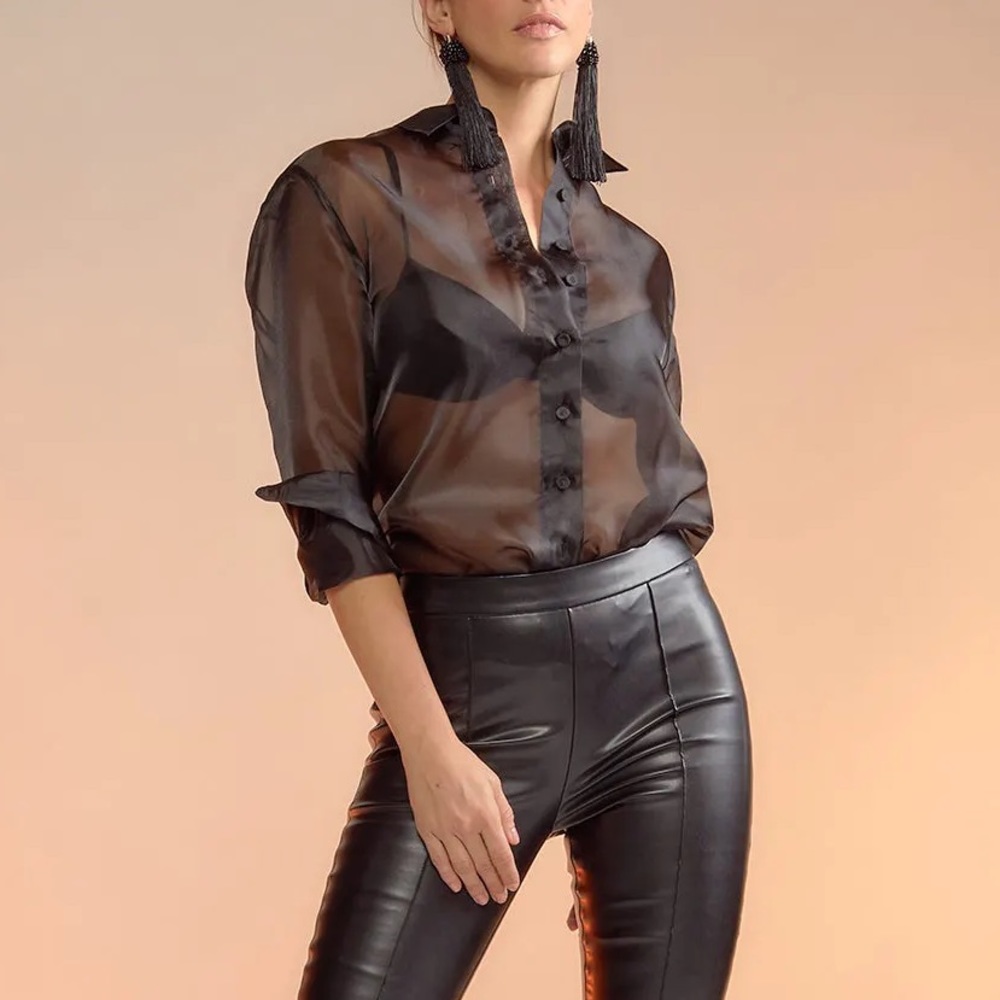 Express sheer button-up collared shirt